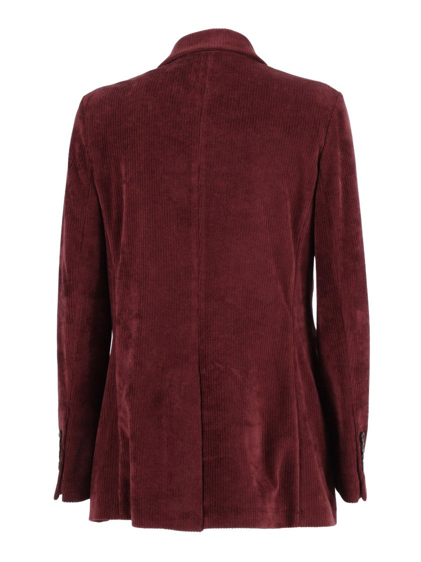 Circolo 1901 Structured Double-Breasted Corduroy Jacket With Striped Pocket Square