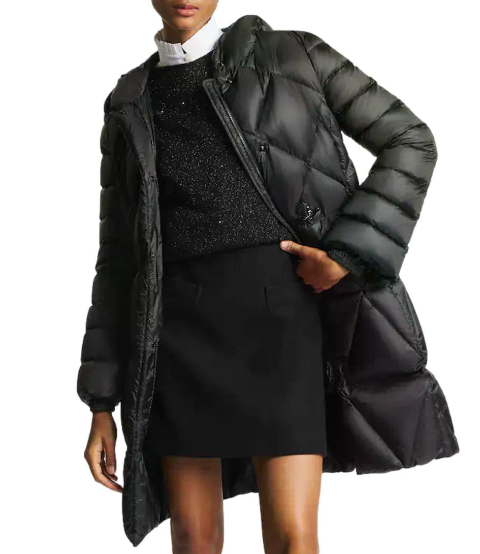 Fay Nero Argyle Quilted Hooded Wool-Blend Down Jacket