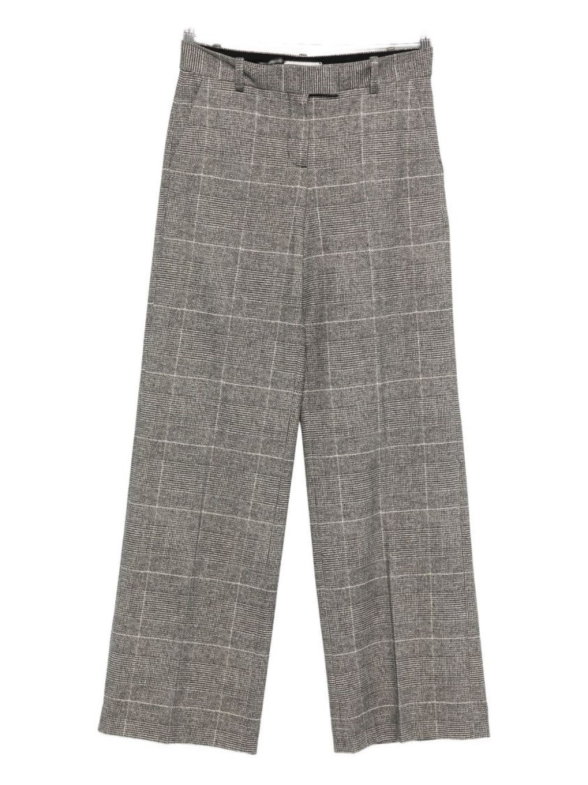 Circolo 1901 Grey Checkered Wide-Leg Trousers With High Waist