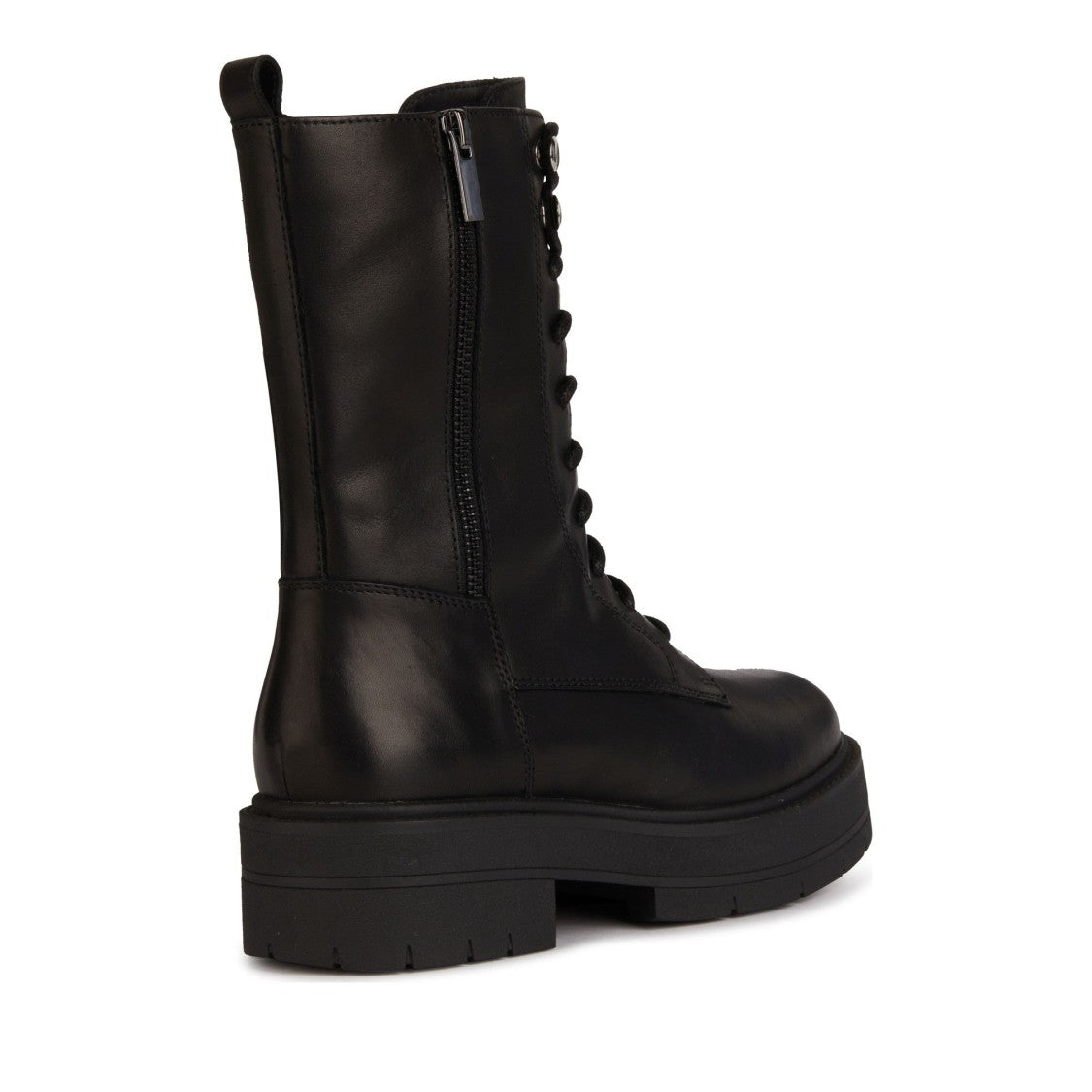 Geox Black Spherica Ec7 Lace-Up Rugged Sole Leather Ankle Boots