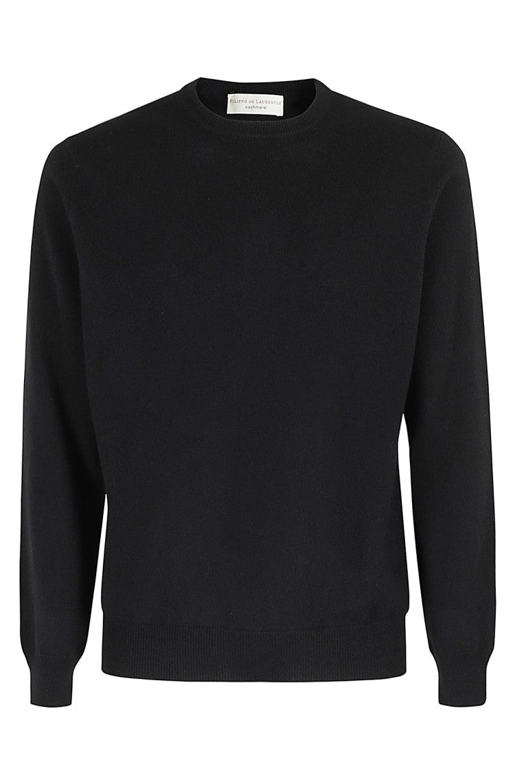 Filippo De Laurentis Classic Black Cashmere Crew Neck Sweater