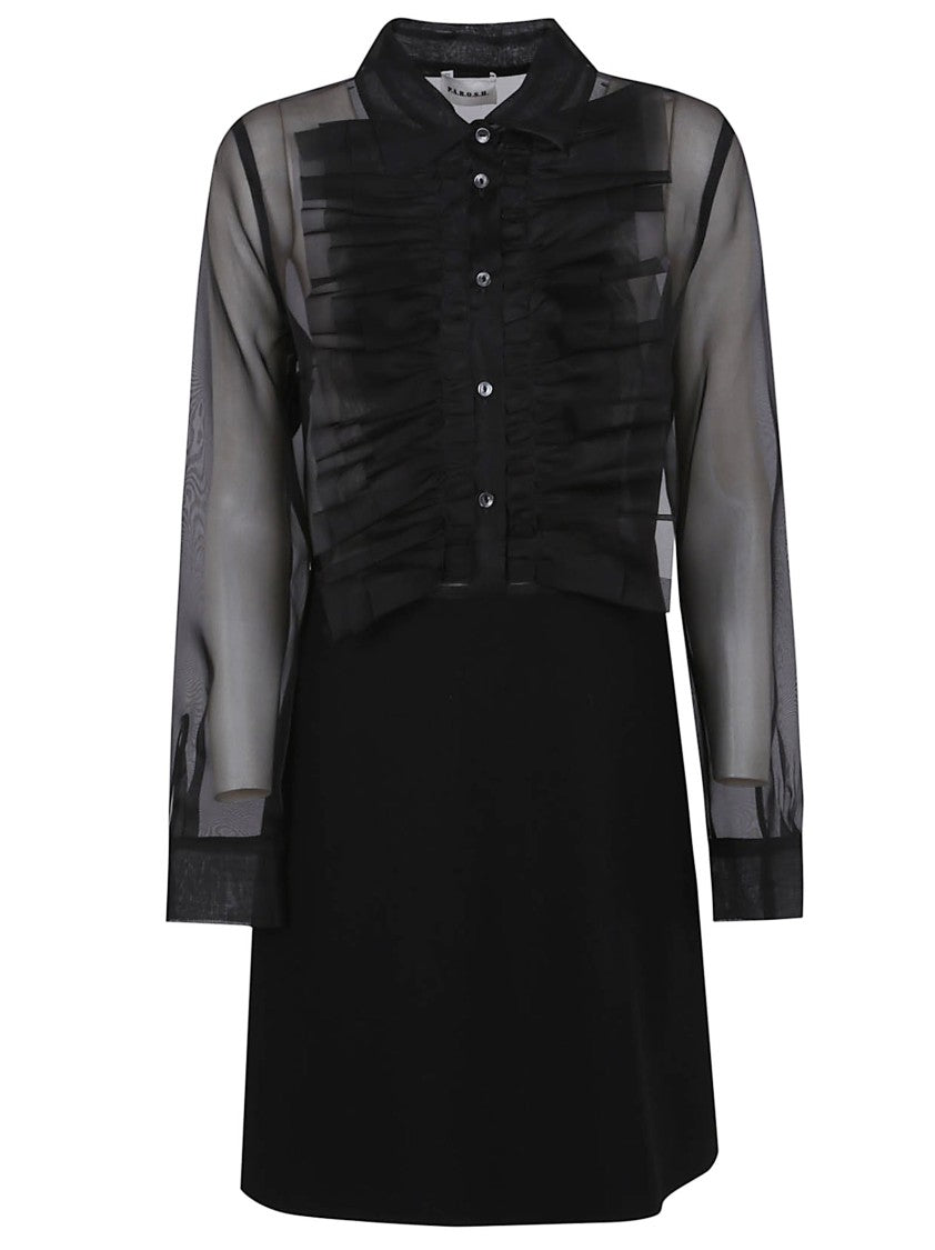 Parosh Mini Silk Dress With Ruffle Details And Sheer Sleeves