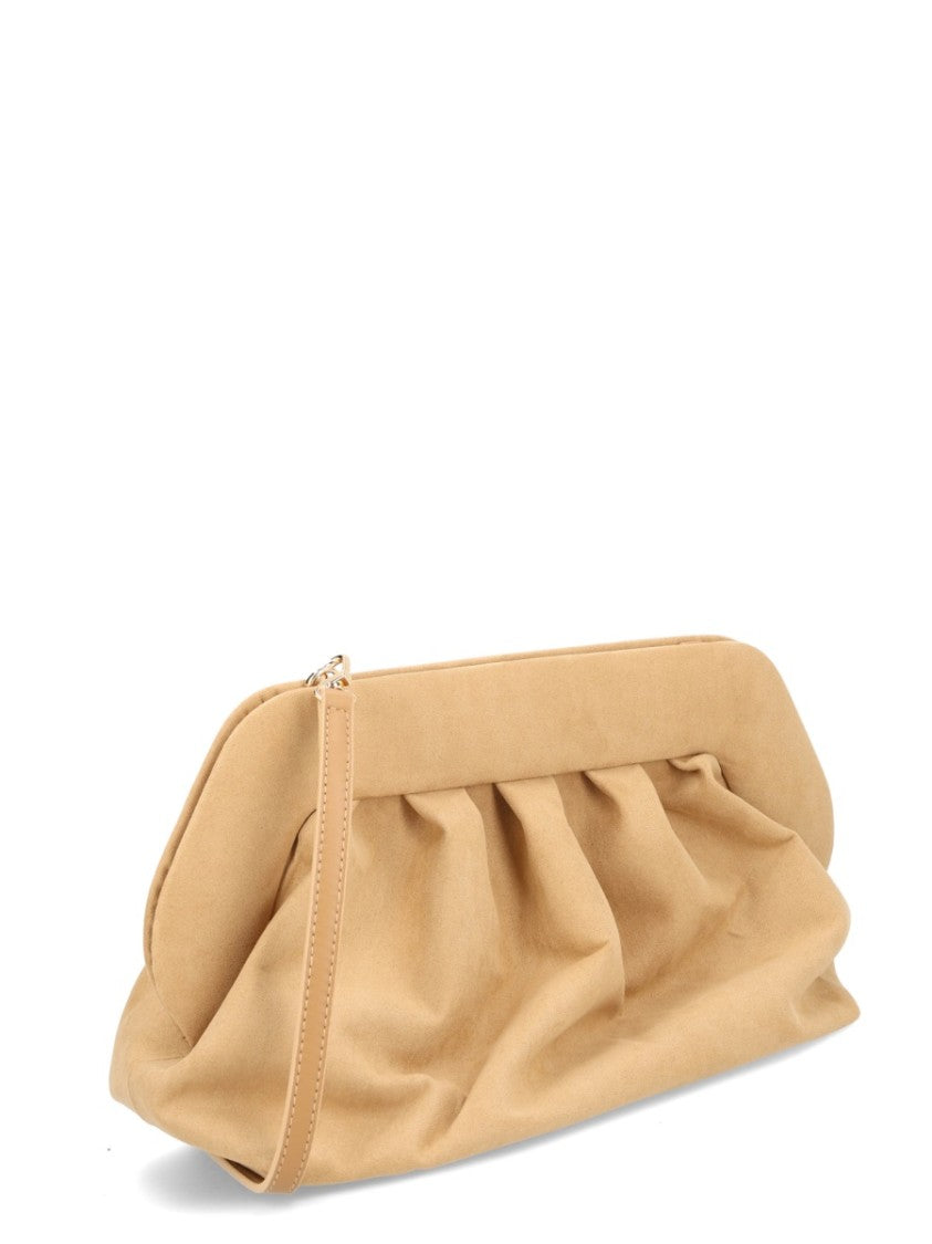 Themoirè Beige Ruched Angular Clutch