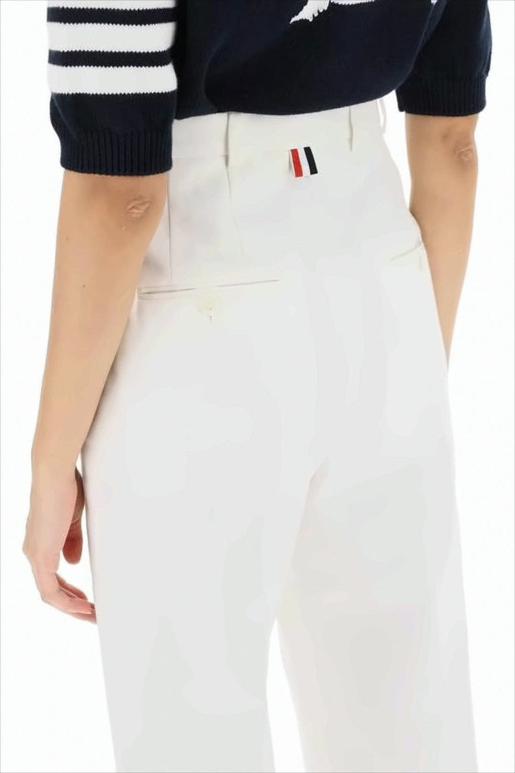 Thom Browne Cropped White Straight Pants With High Waist And Cuffed Hem