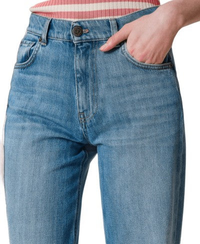 Twin-Set Wide-Leg Seasonal Denim Trousers With Classic Five-Pocket Design