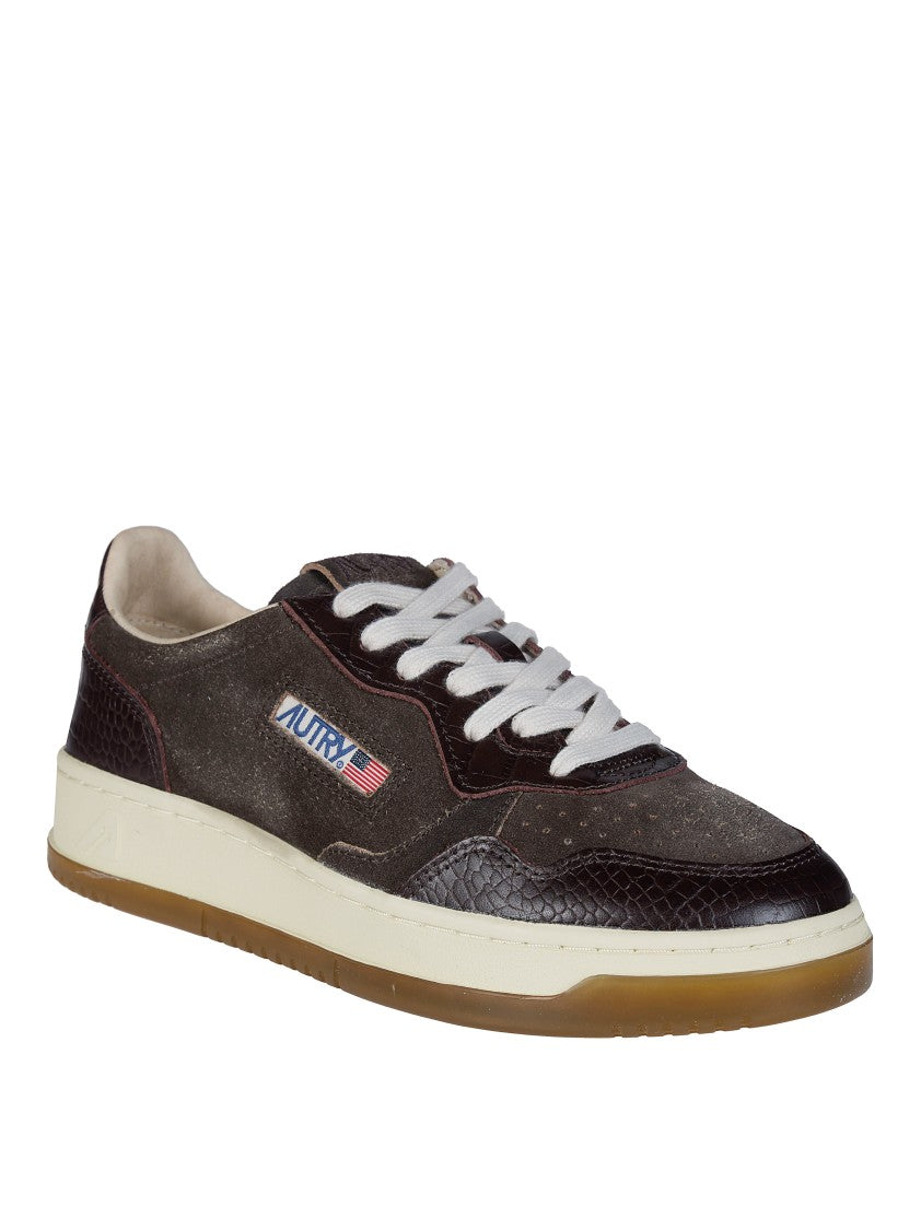 Autry Brown Crocodile Pattern Low-Top Sneakers