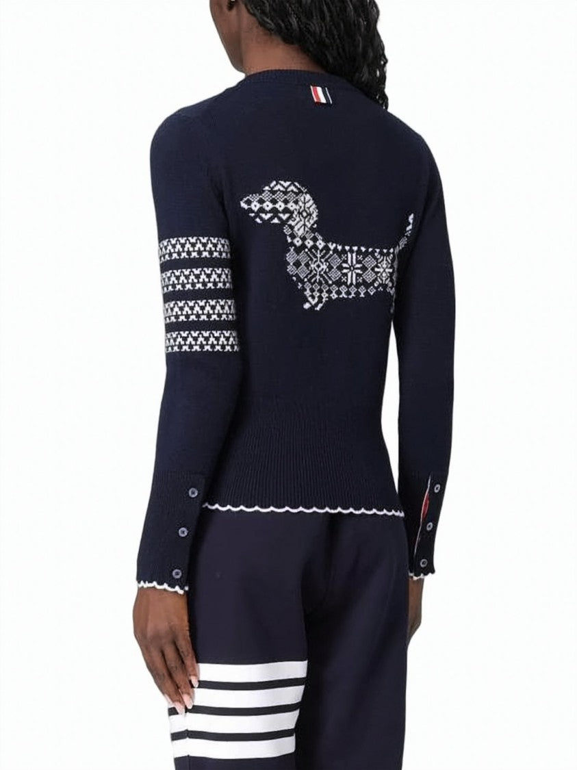 Thom Browne Fitted Blue Knit Sweater With Intricate Motif