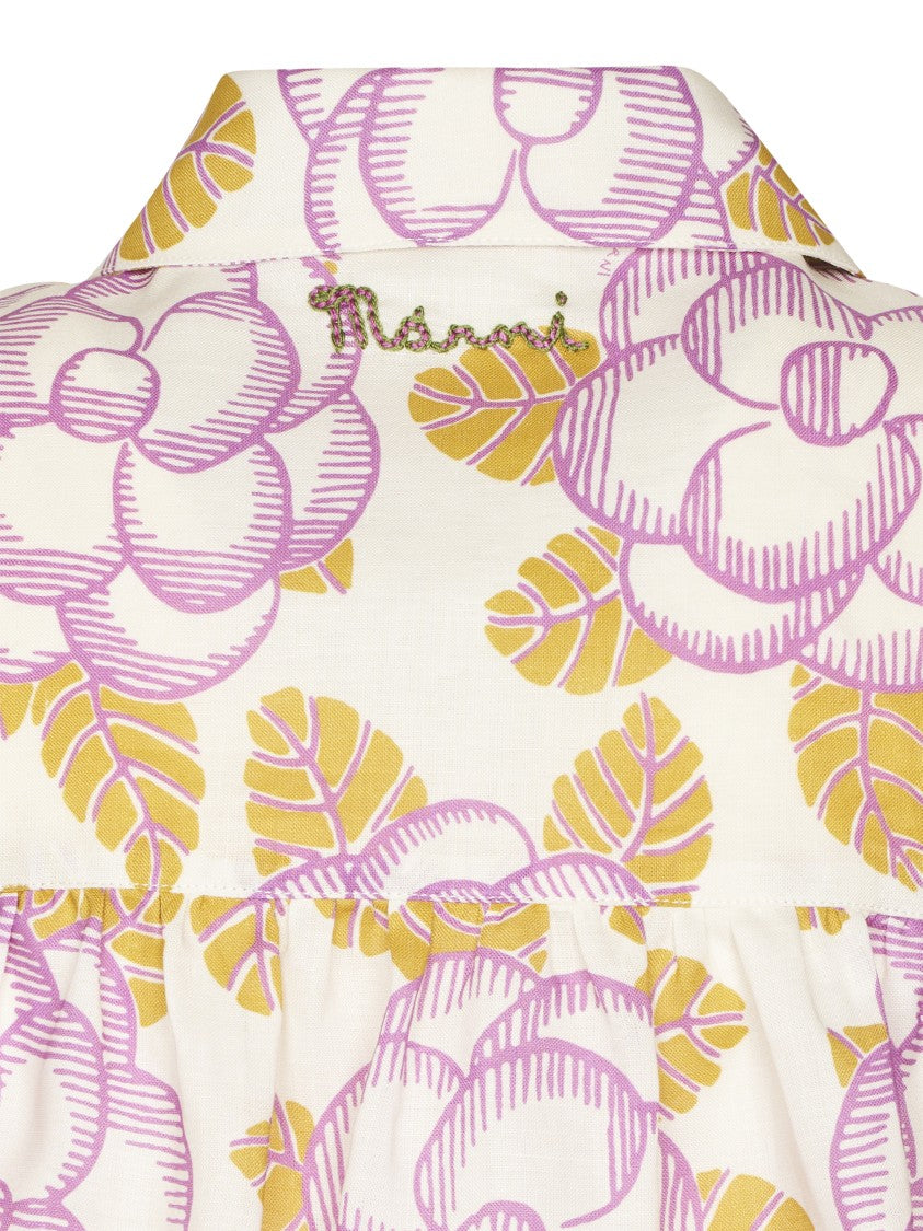 Marni Boxy Floral Pattern Shirt With Gathered Detail