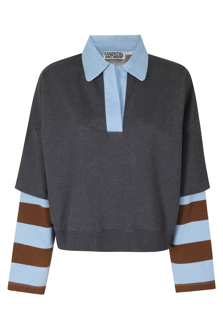 Essentiel Antwerp Steel Pulse Layered Sleeve Cotton Polo Sweatshirt