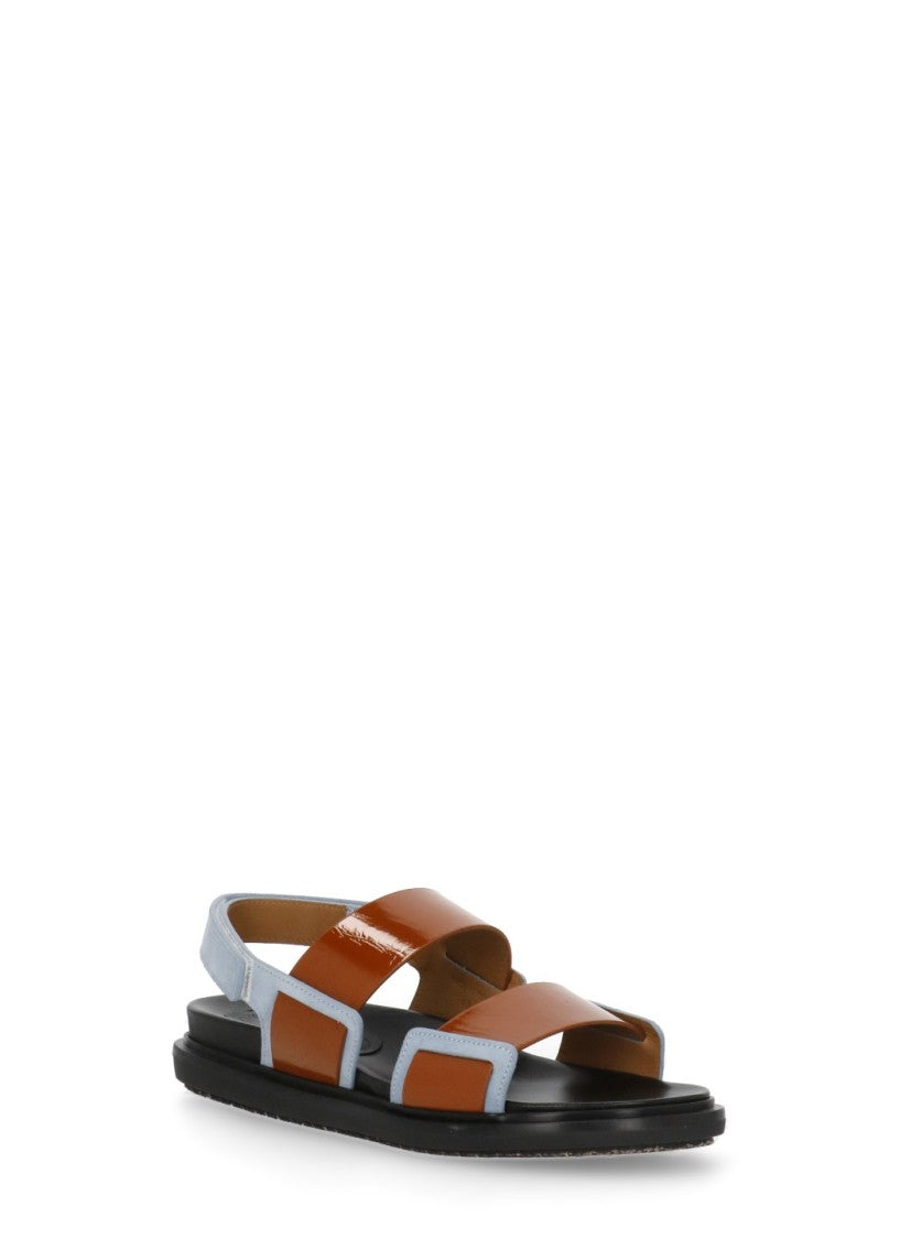 Marni Brown Leather Sandals With Contrasting Color Accents