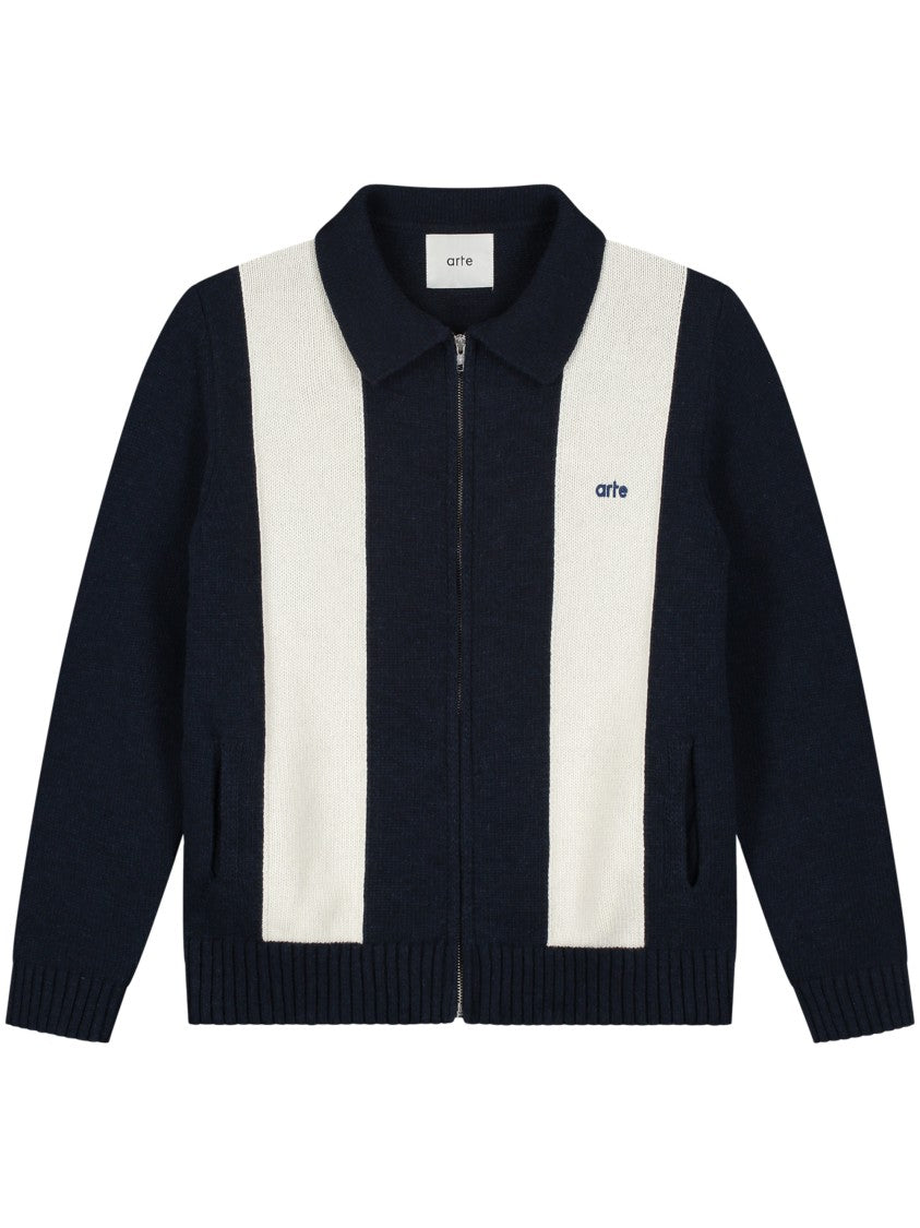 Arte Knitted Zip-Up Sweater With Bold Striped Design