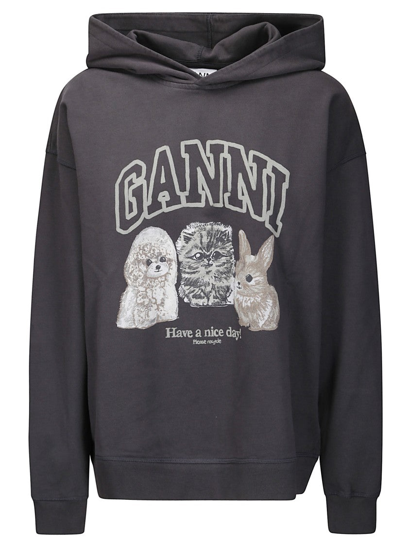 Ganni Isoli Oversize Animals Crop Hoodie