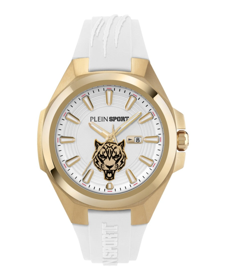 Plein Sport 47Mm Yellow Gold Case Silicone Watch With Enamel Dial