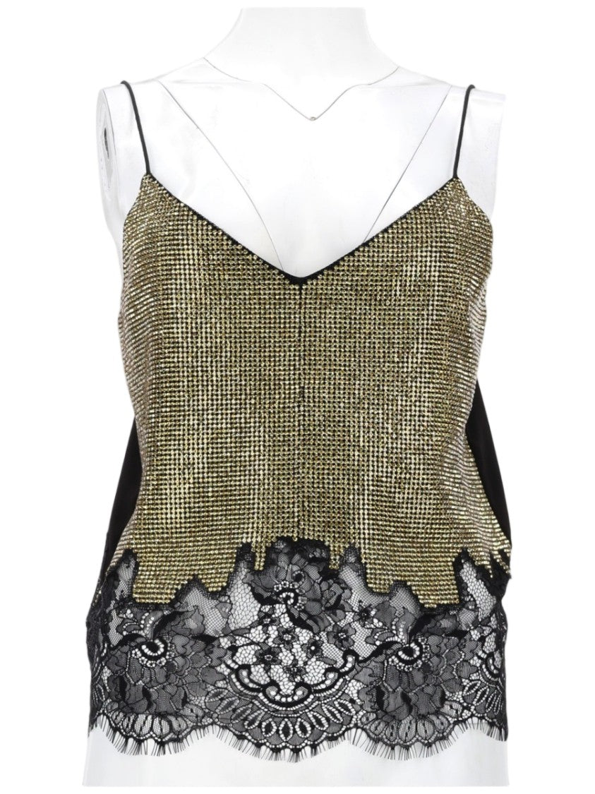 Self-Portrait Gold Lace V-Neck Polyester Sleeveless Tops