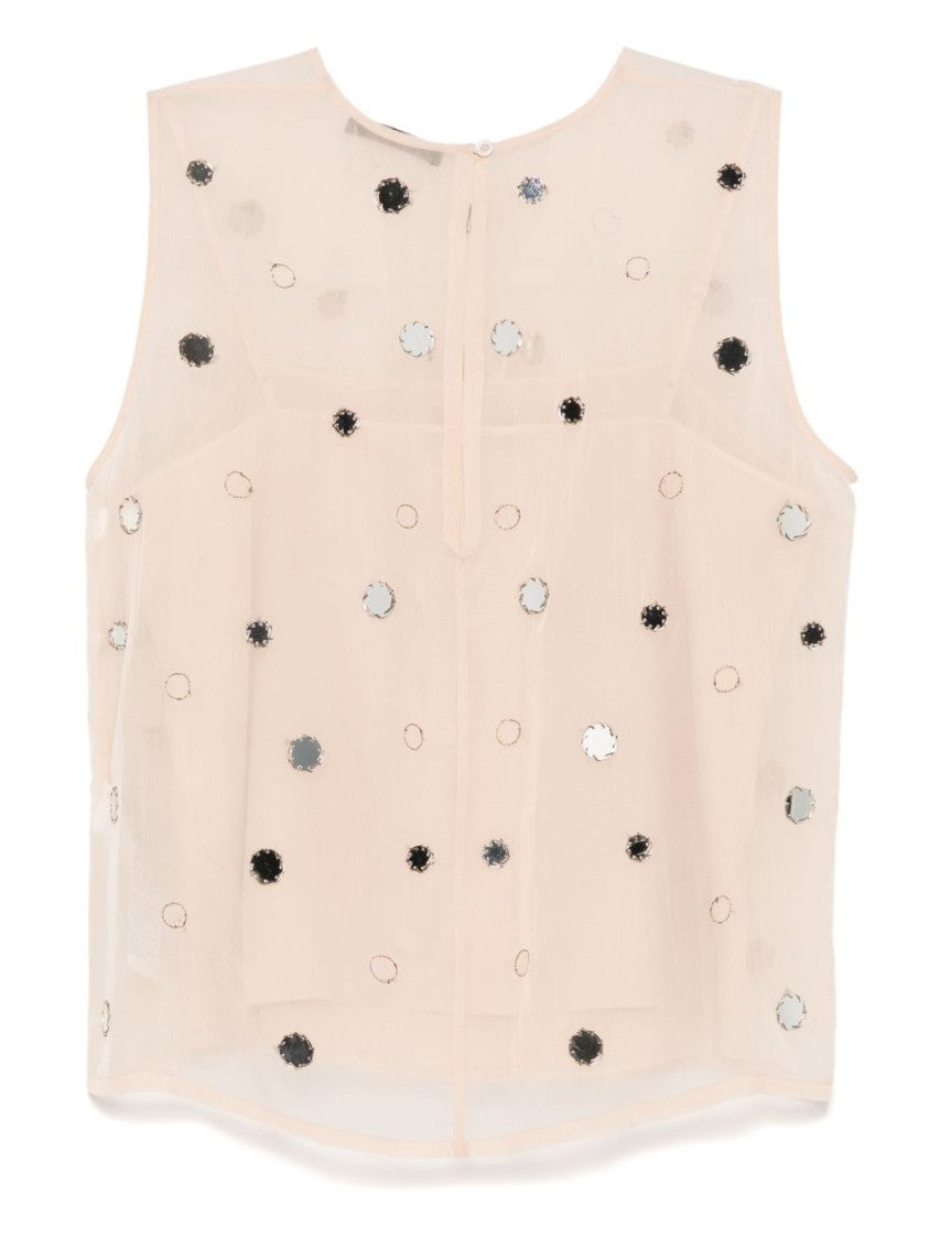 Seventy Sergio Tegon Sheer Sequined Sleeveless Top With Relaxed Fit