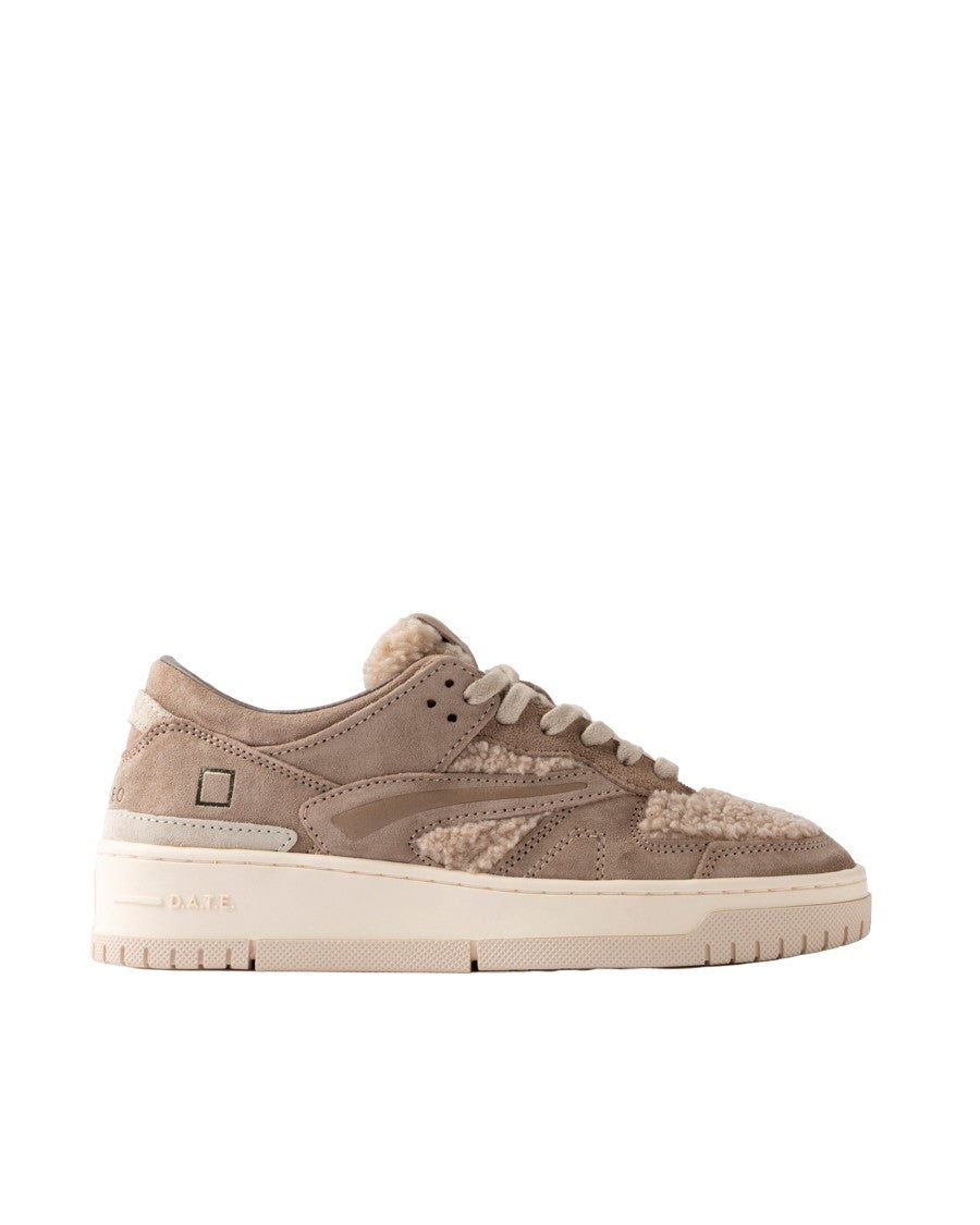 D.A.T.E Taupe Suede Beige Teddy Torneo Low-Top Sneakers