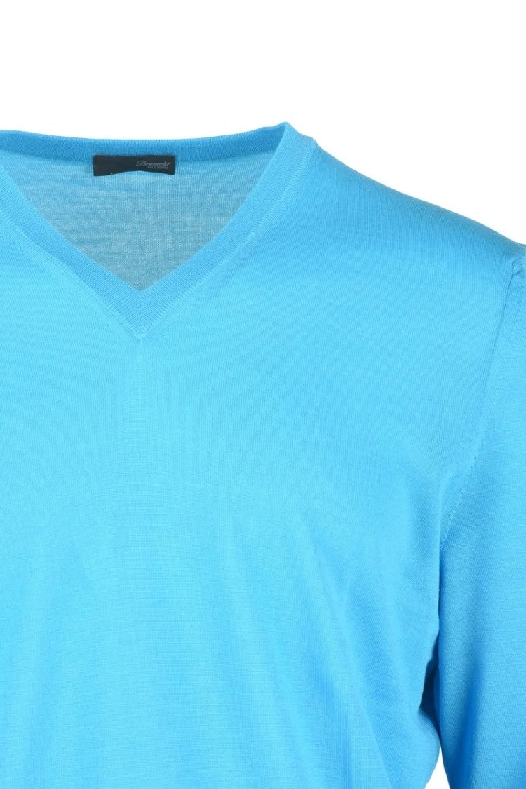 Drumohr V-Neck Merino Wool Sweater - Light Blue