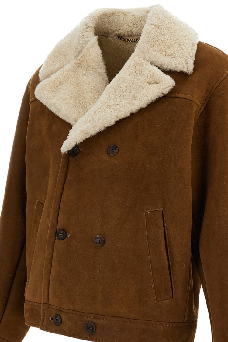 Emmeti Brown Suede Shearling Double-Breasted Jacket