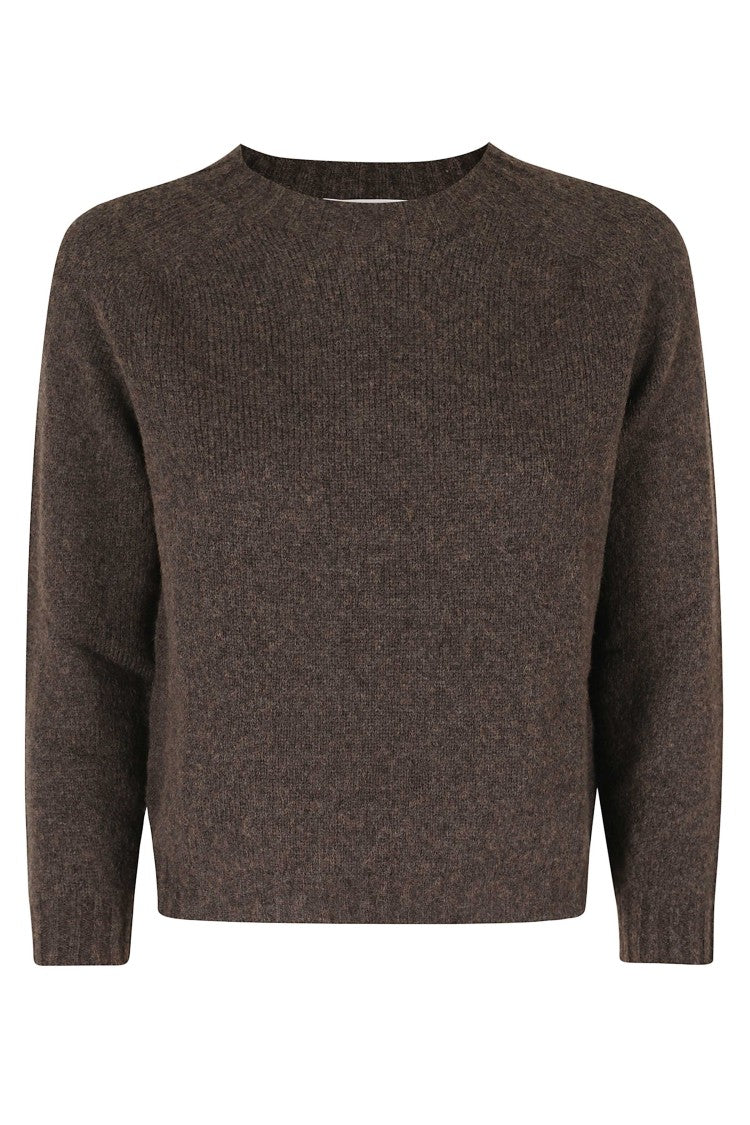 Roberto Collina Crew-Neck 3/4-Sleeve Sweater In Rich Brown With Ribbed Cuffs