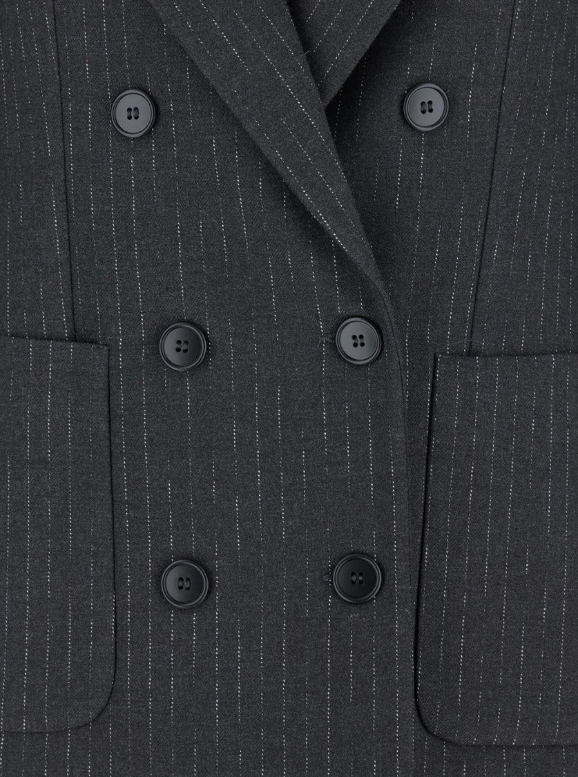 Plain Striped Double Breasted Blazer