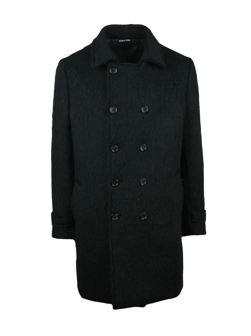 Reveres 1949 Black Wool-Alpaca Blend Coat