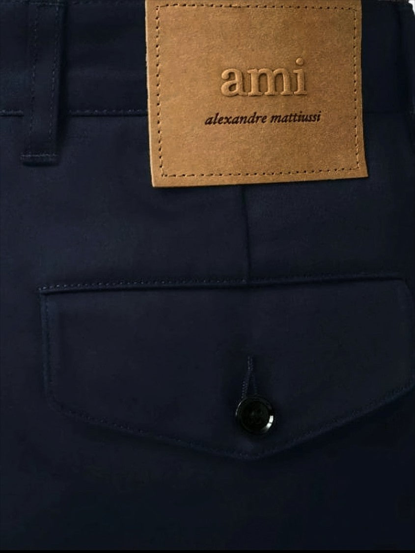 Ami Tailored Blue Straight Pants With Button Closure