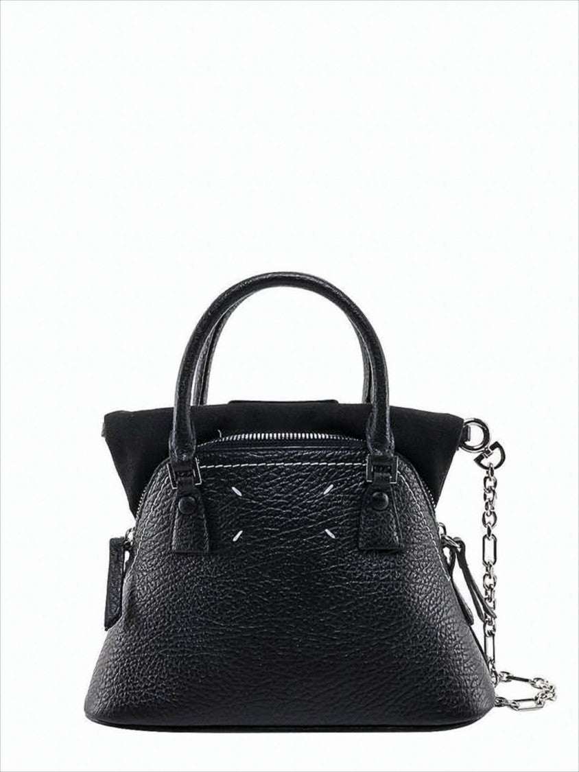Maison Margiela Textured Leather Tote Bag With Chain Strap And Dual Handles