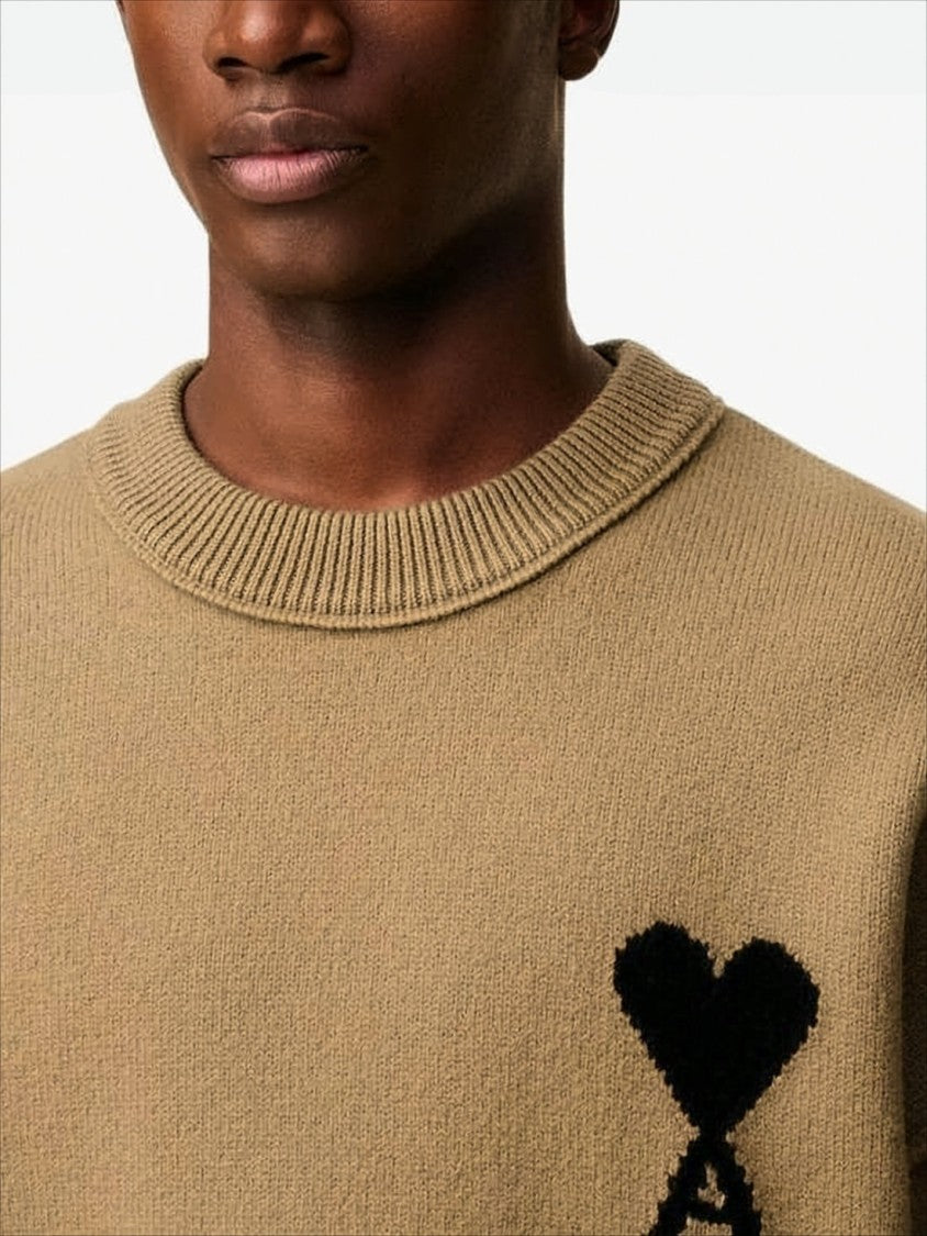 Ami Paris Relaxed Fit Wool Sweater With Heart Emblem