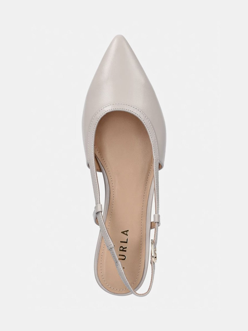 Furla Punta Vallerina Pointed Toe Leather Slingback Flats