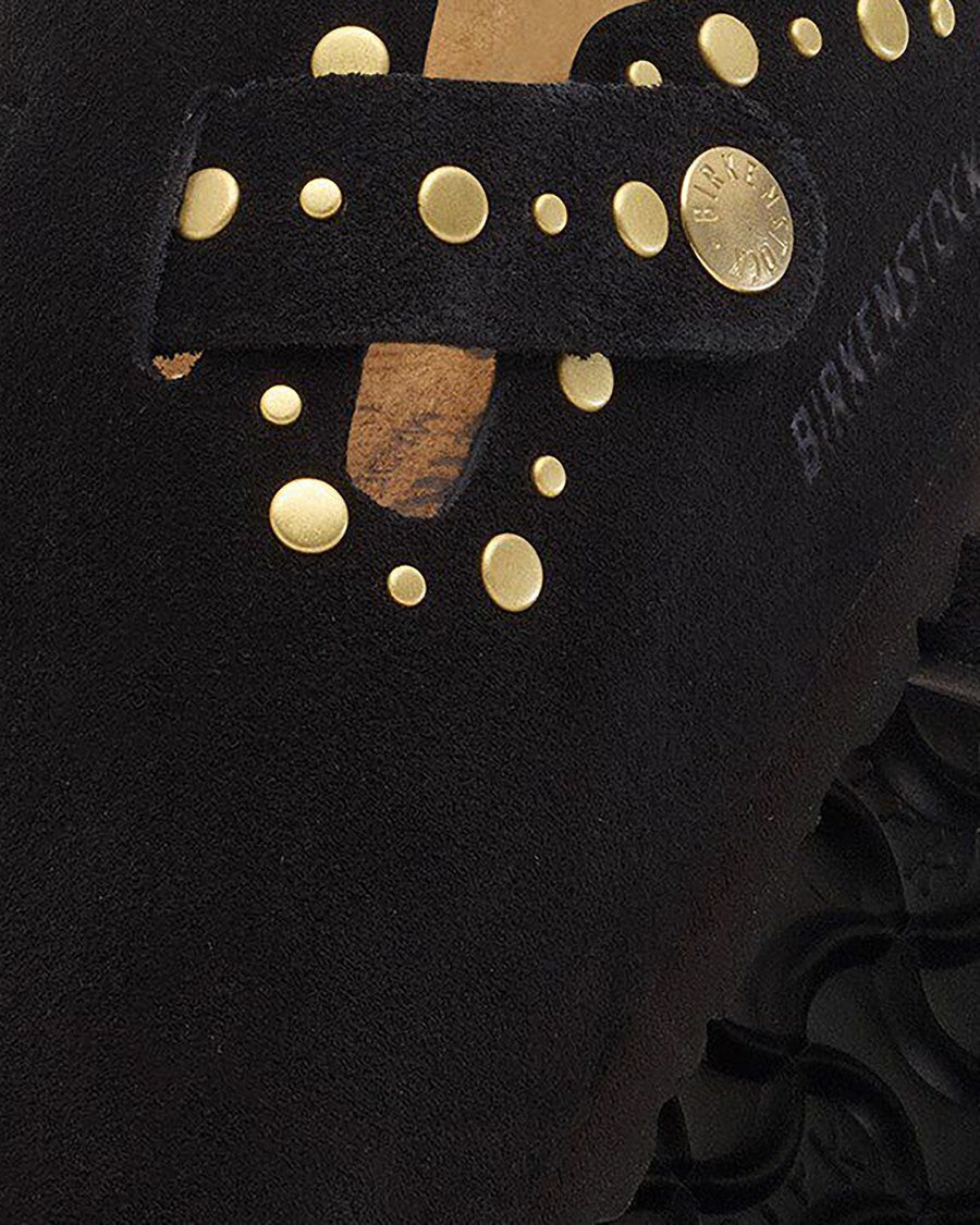 Birkenstock Slip-On Suede Clog With Gold Rivets And Adjustable Strap