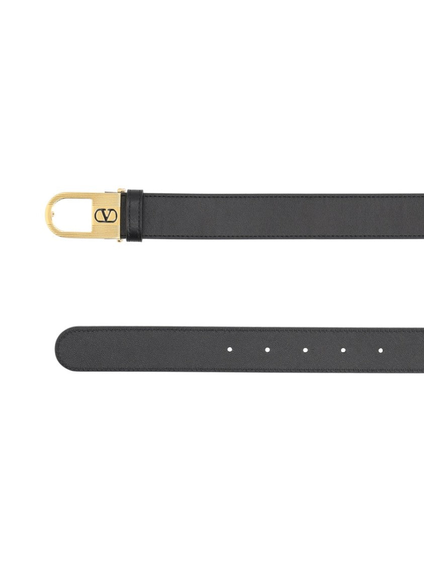 Valentino Garavani Vlogo Gold-Tone Buckle Leather Belt