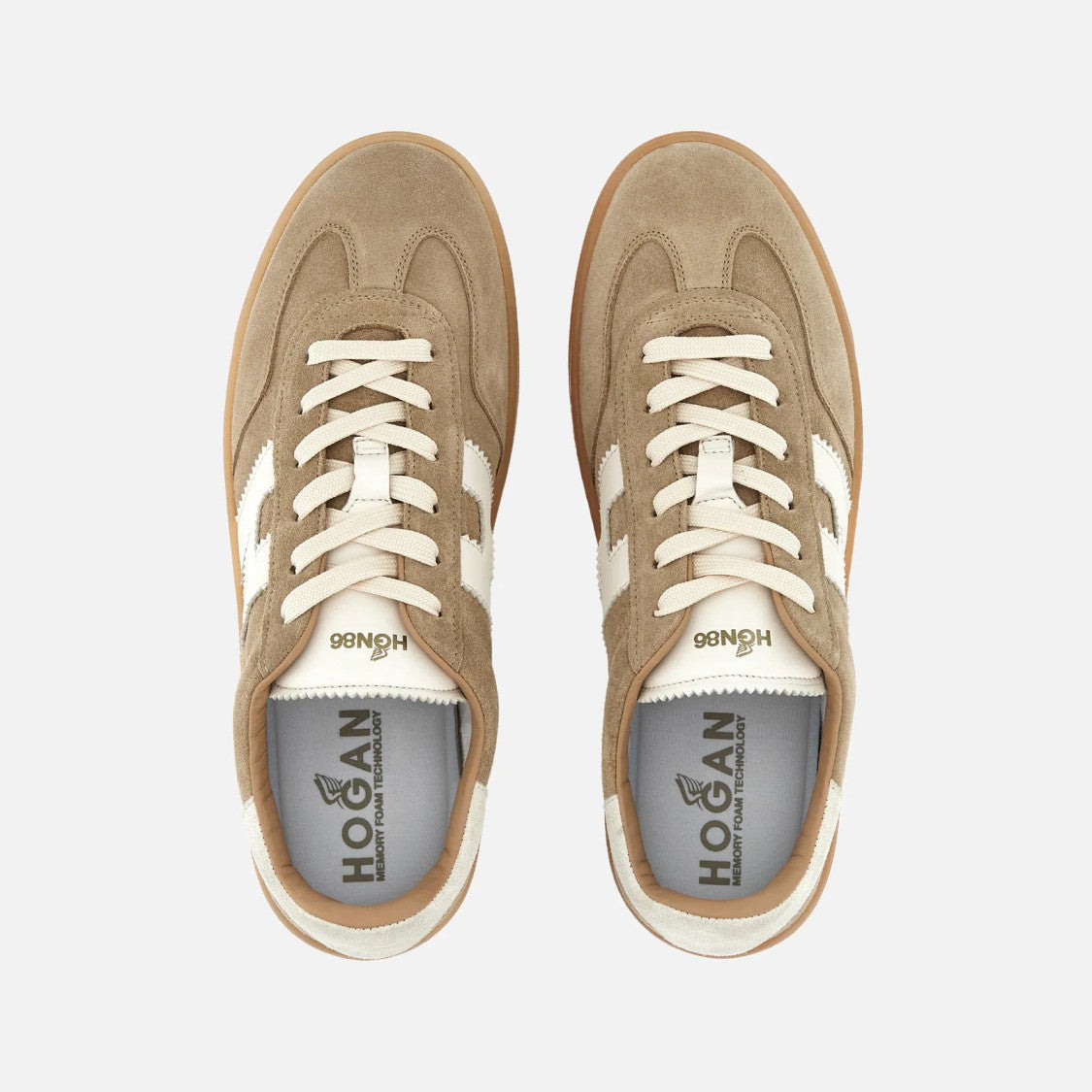 Hogan Beige Suede Low-Top Sneakers With Contrasting Logo