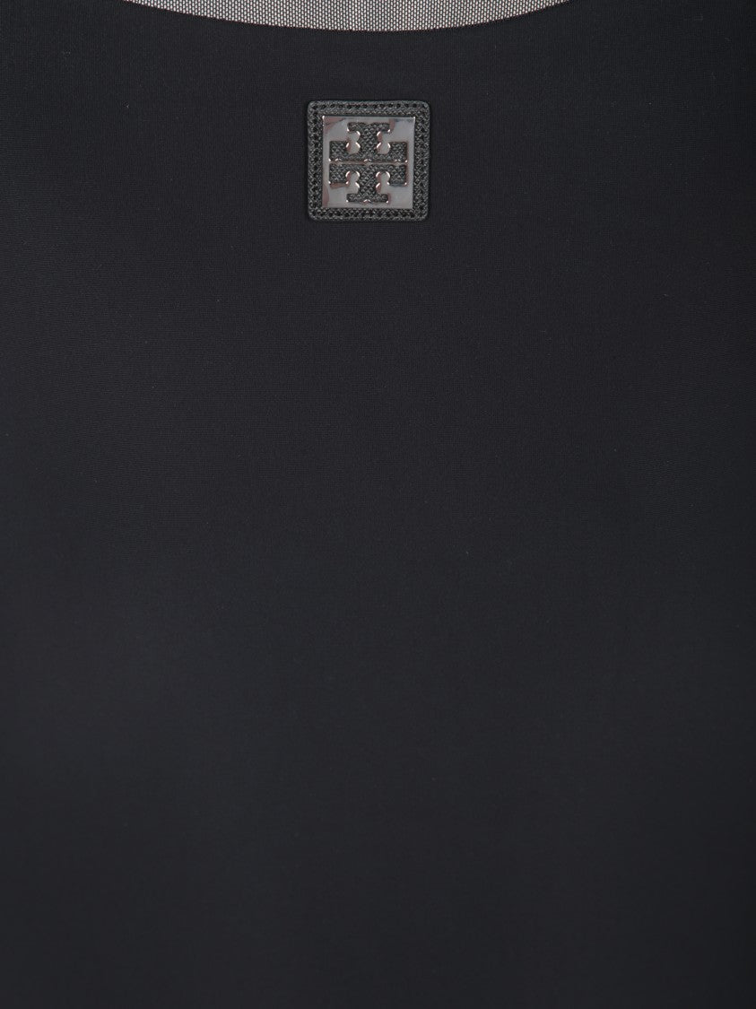 Tory Burch Sleeveless Black Swimsuit With Translucent Mesh Inserts