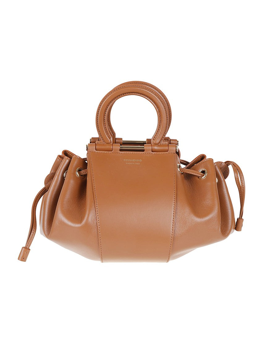 Ferragamo Structured Calf Leather Bag With Ruched Sides