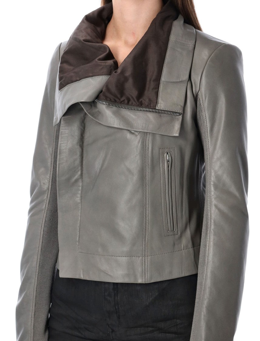 Rick Owens Asymmetrical Grey Lamb Leather Jacket