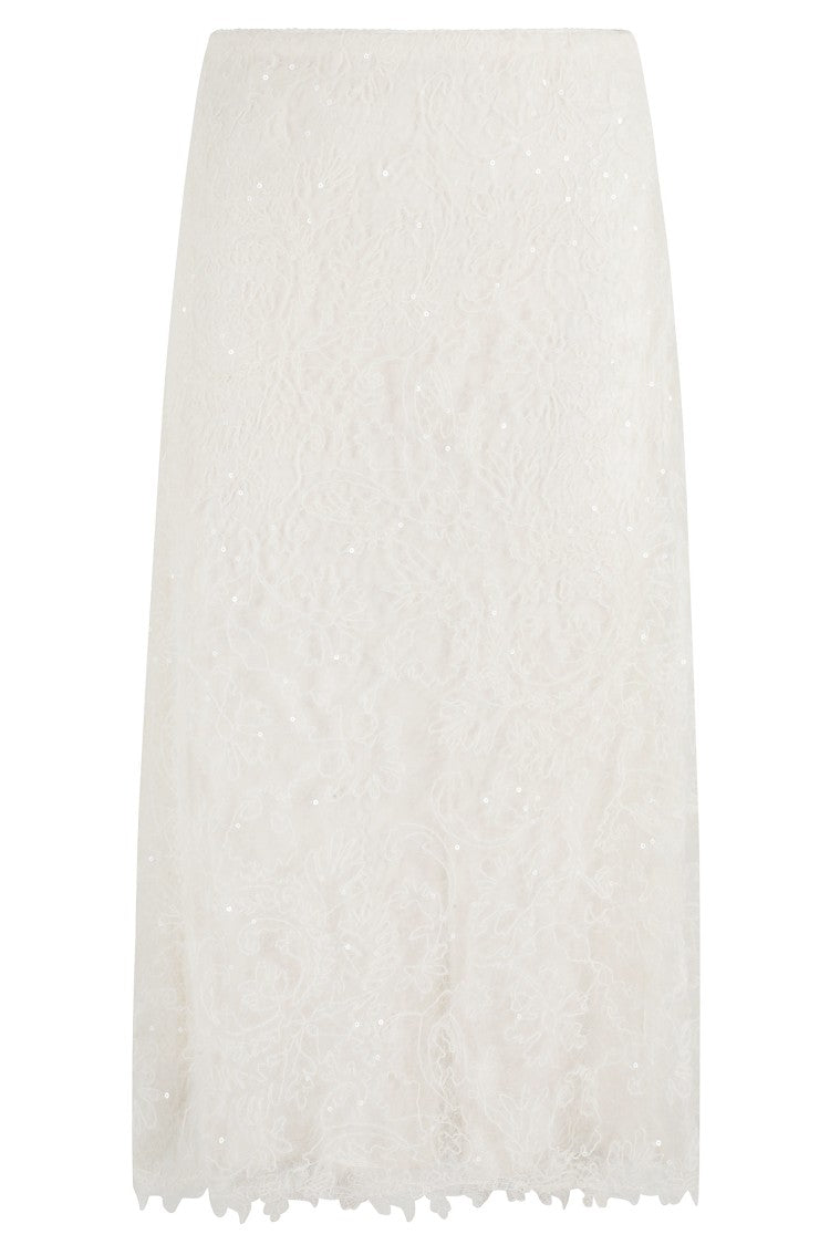 Ermanno Firenze Ecru Lace And Mesh Midi Skirt