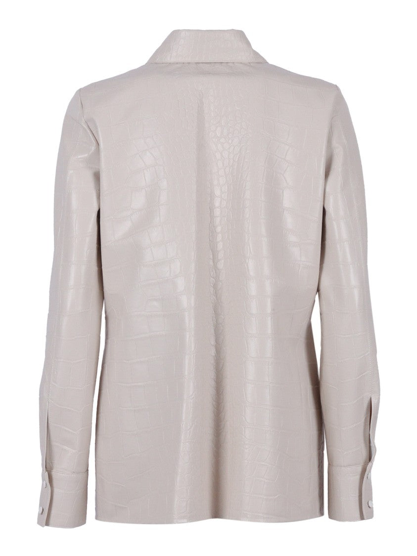 Elisabetta Franchi Glossy Crocodile-Embossed Button-Down Shirt