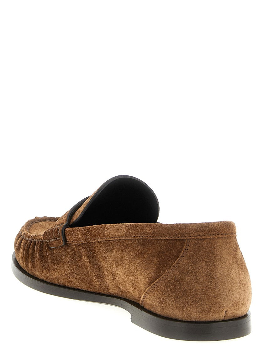 Saint Laurent Brown Suede Loafers With Hand-Stitched Moc Toe