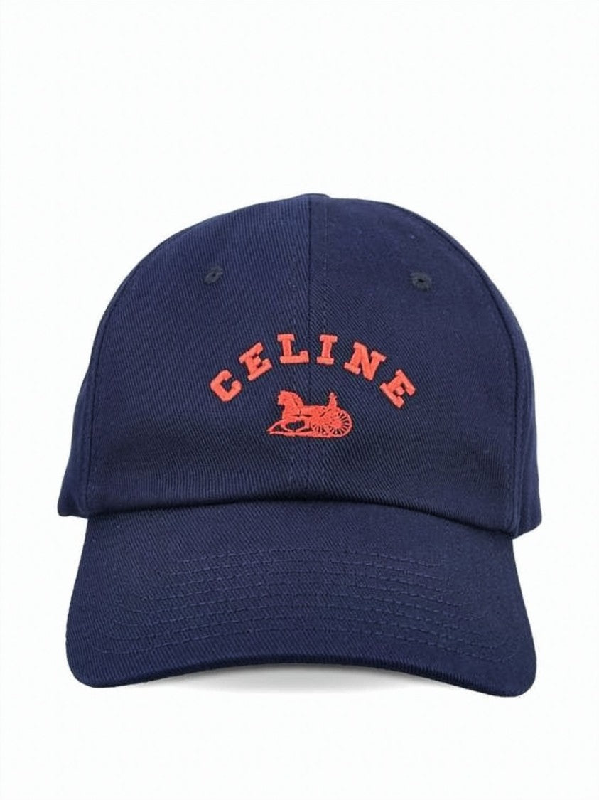 Celine Deep Navy Structured Orange Embroidered Cap