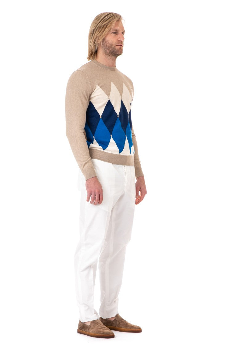 Ballantyne Diamond Cotton-Cashmere Crewneck Sweater