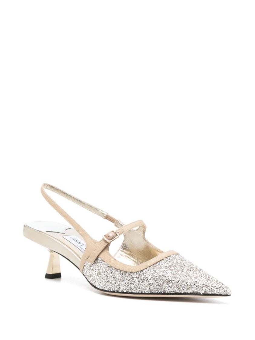Jimmy Choo Pointed Toe Slingback Heels With Glitter Detailing