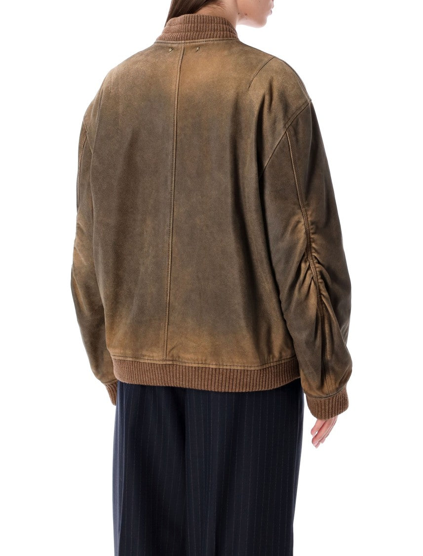 Golden Goose Vintage Brown Leather Bomber Jacket