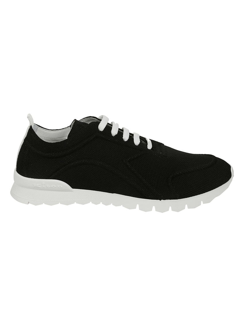 Kiton Black Cotton Blend Sneakers With White Detailing