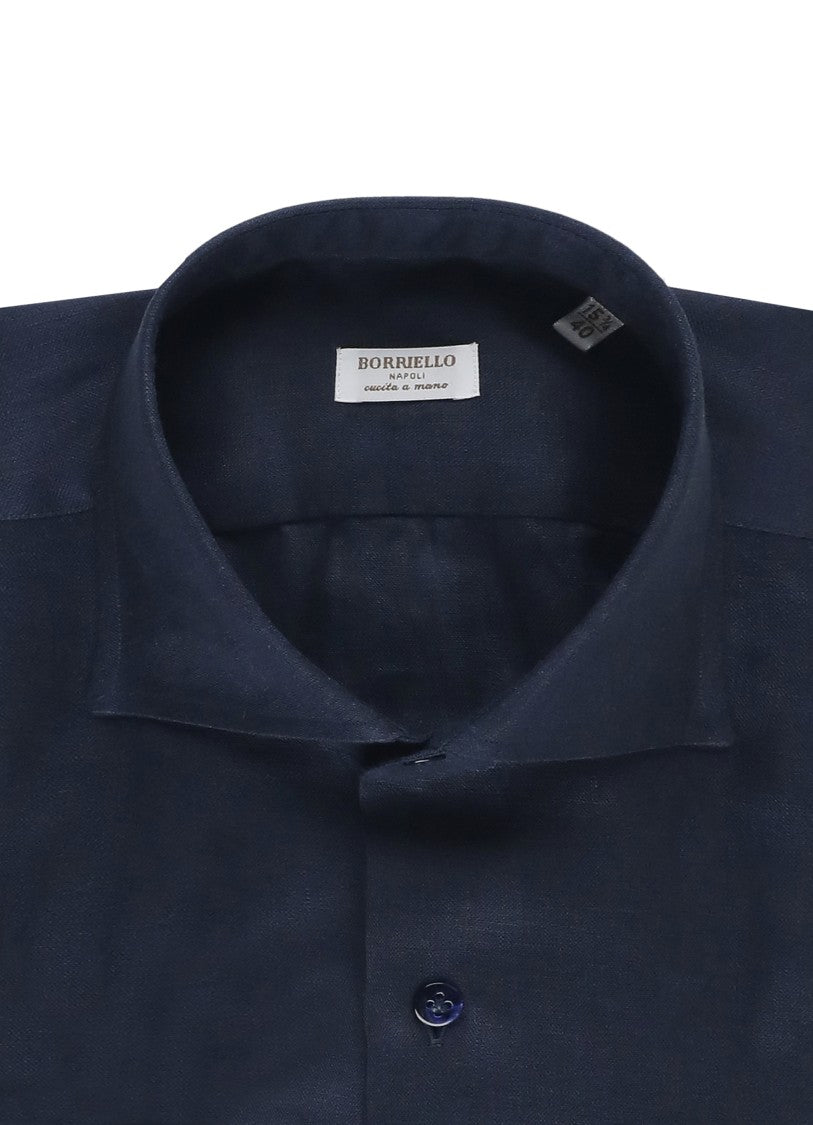 Borriello Navy Blue Linen Casual Shirt