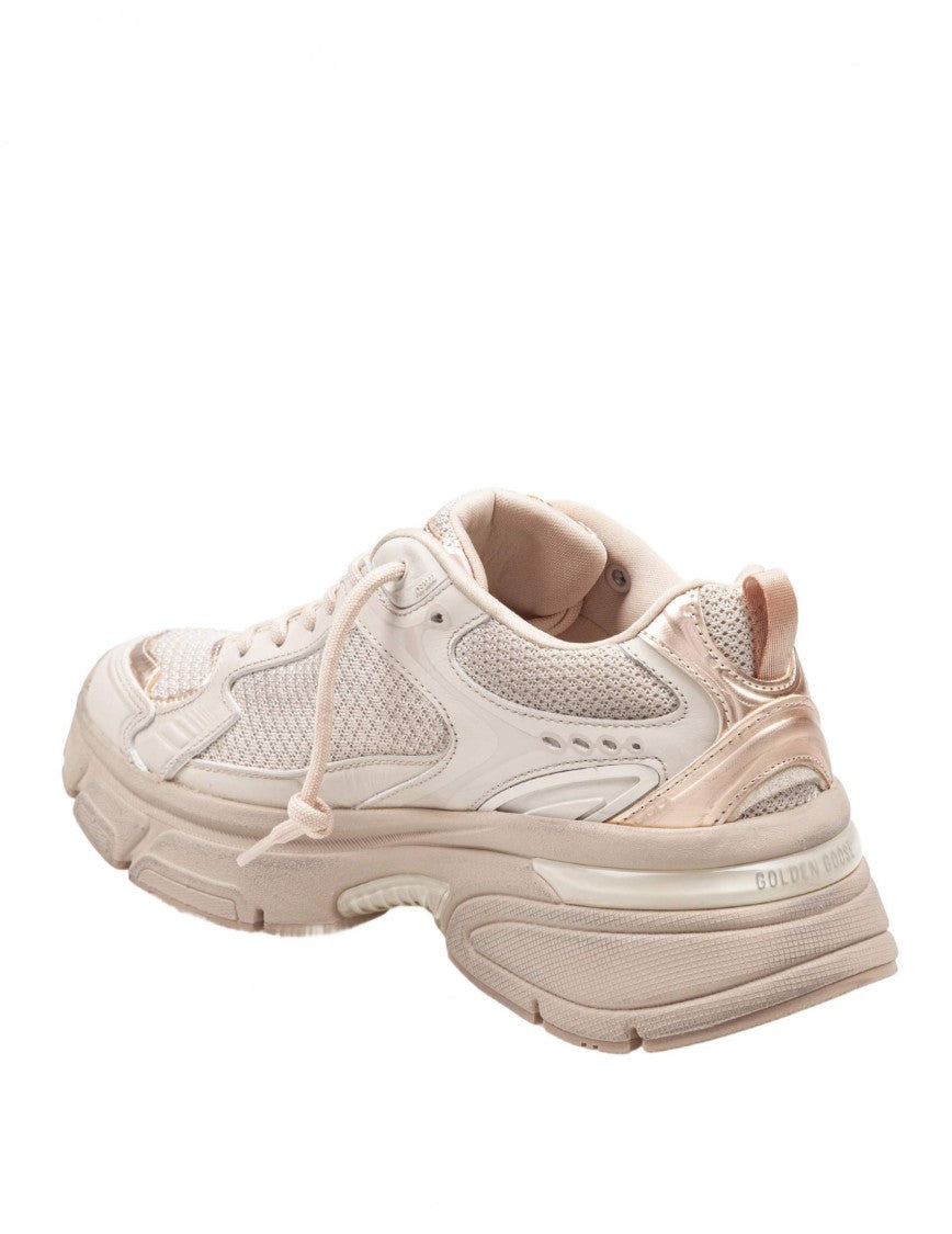 Golden Goose Lightstar Leather And Mesh Sneakers Colour Taupe
