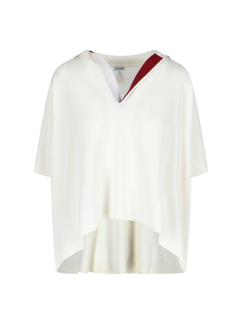 Loewe V-Neck Wool Polo Sweater With Retro Logo Embroidery