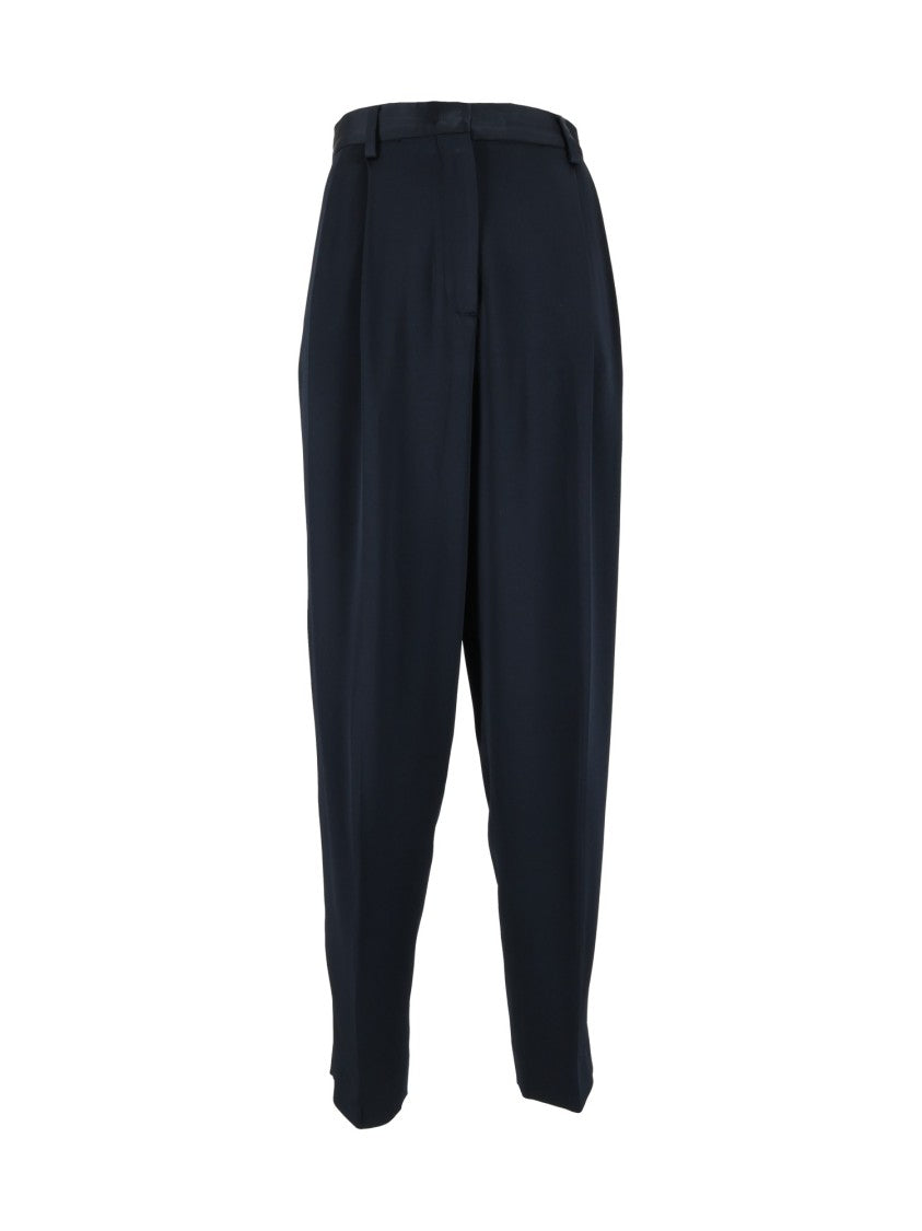 Fabiana Filippi Night Blue Pleated Satin Carrot-Fit Pants