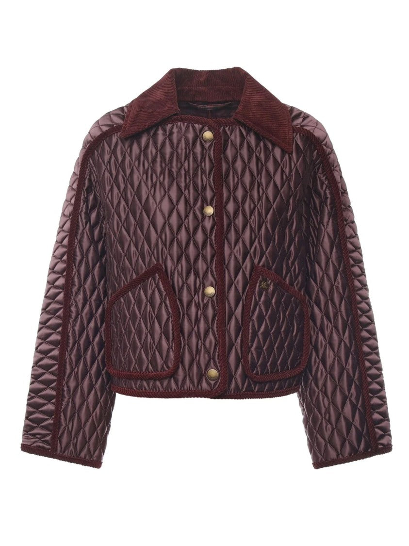 Burberry Cropped Quilted Jacket With Structured Collar And Metallic Button Closure