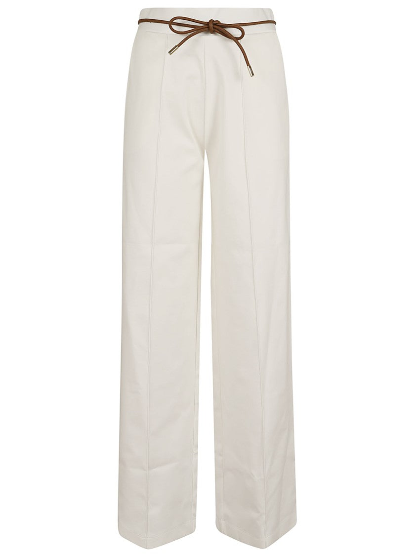 Herno Wide-Leg Trousers With Leather Drawstring Belt And Fluid Cut