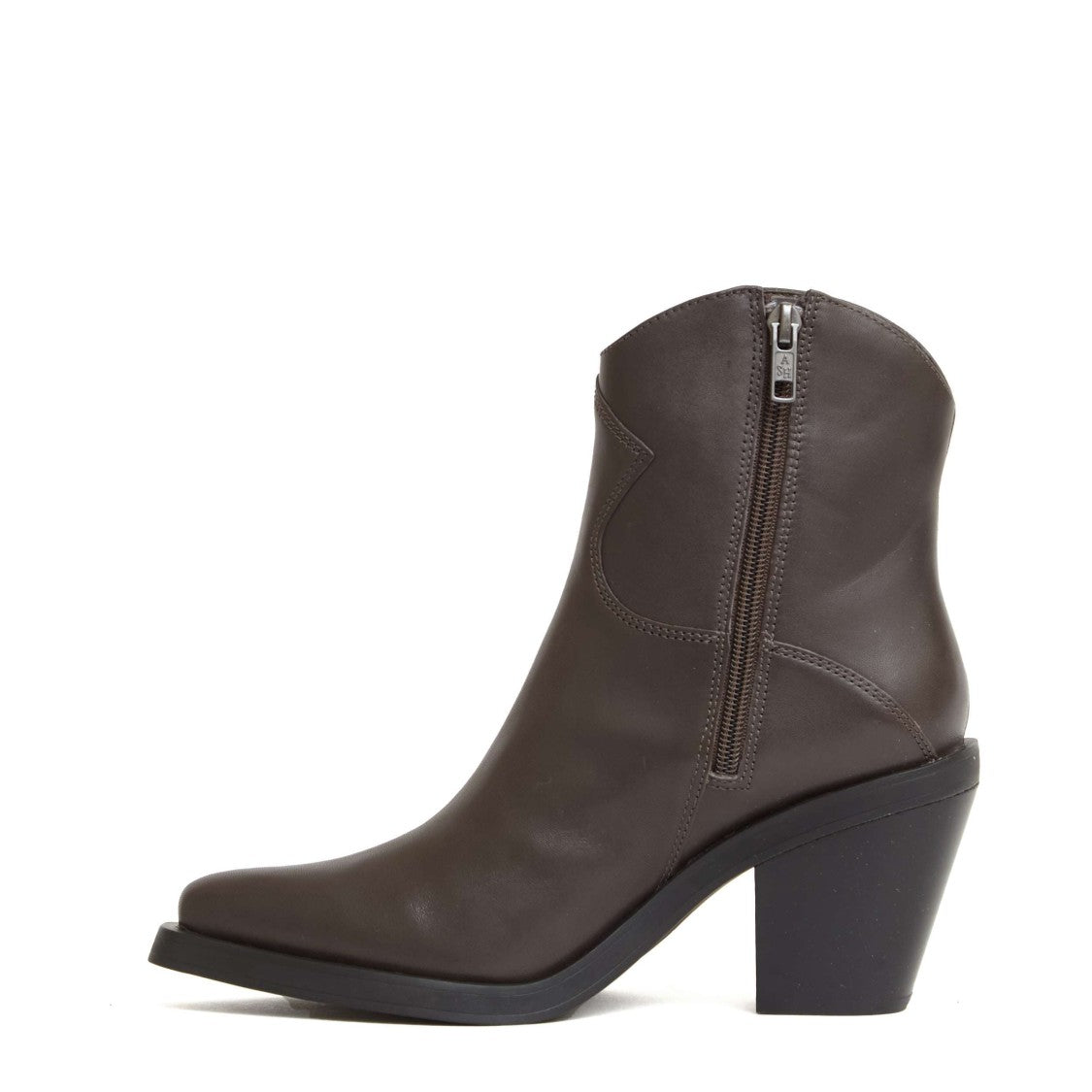 Ash Brown Leather Ankle Boots